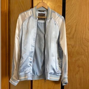 Zara large/42 satin bomber with embroidery